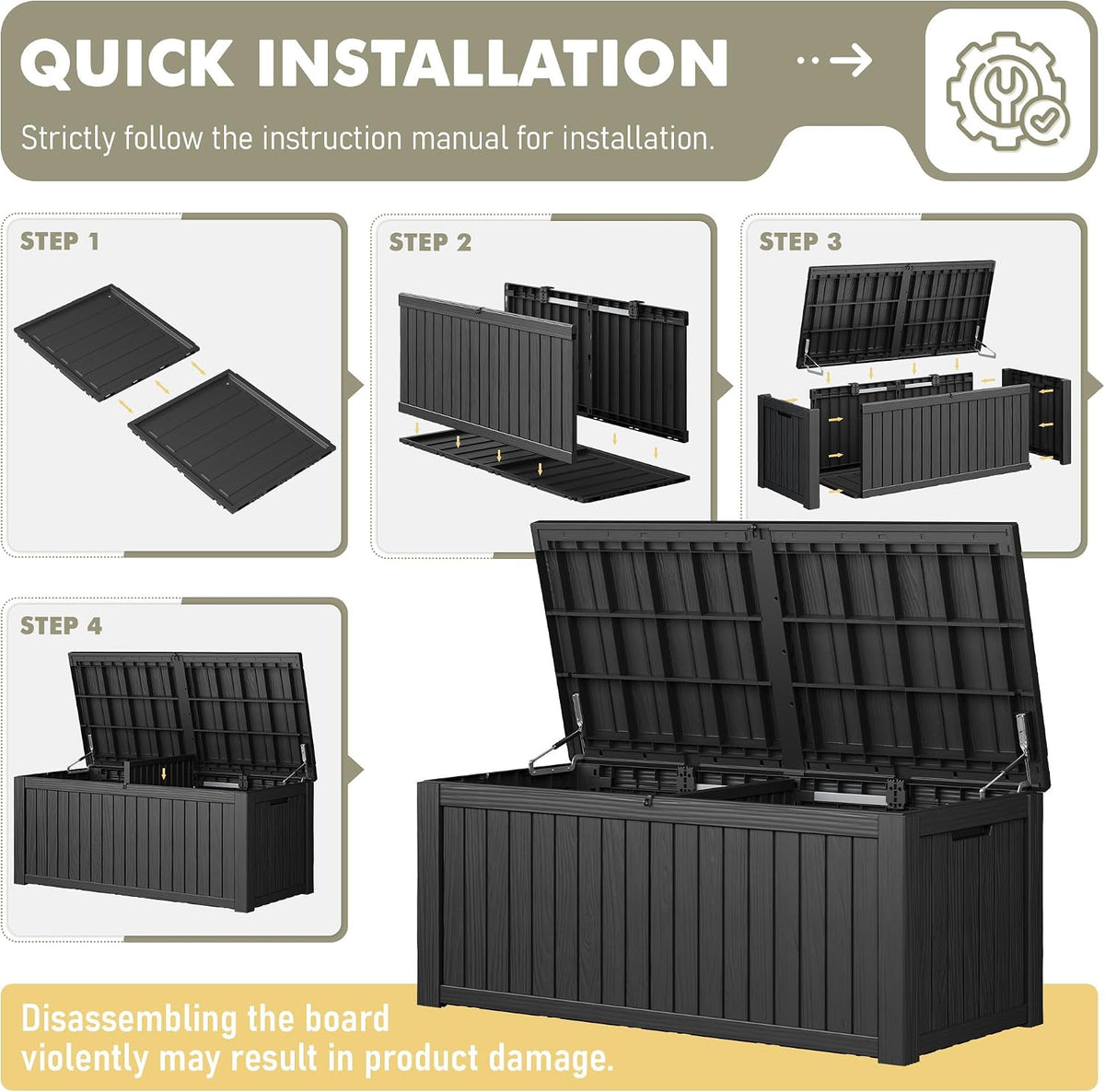230 Gallon Outdoor Storage Box Waterproof Deck Box for Patio