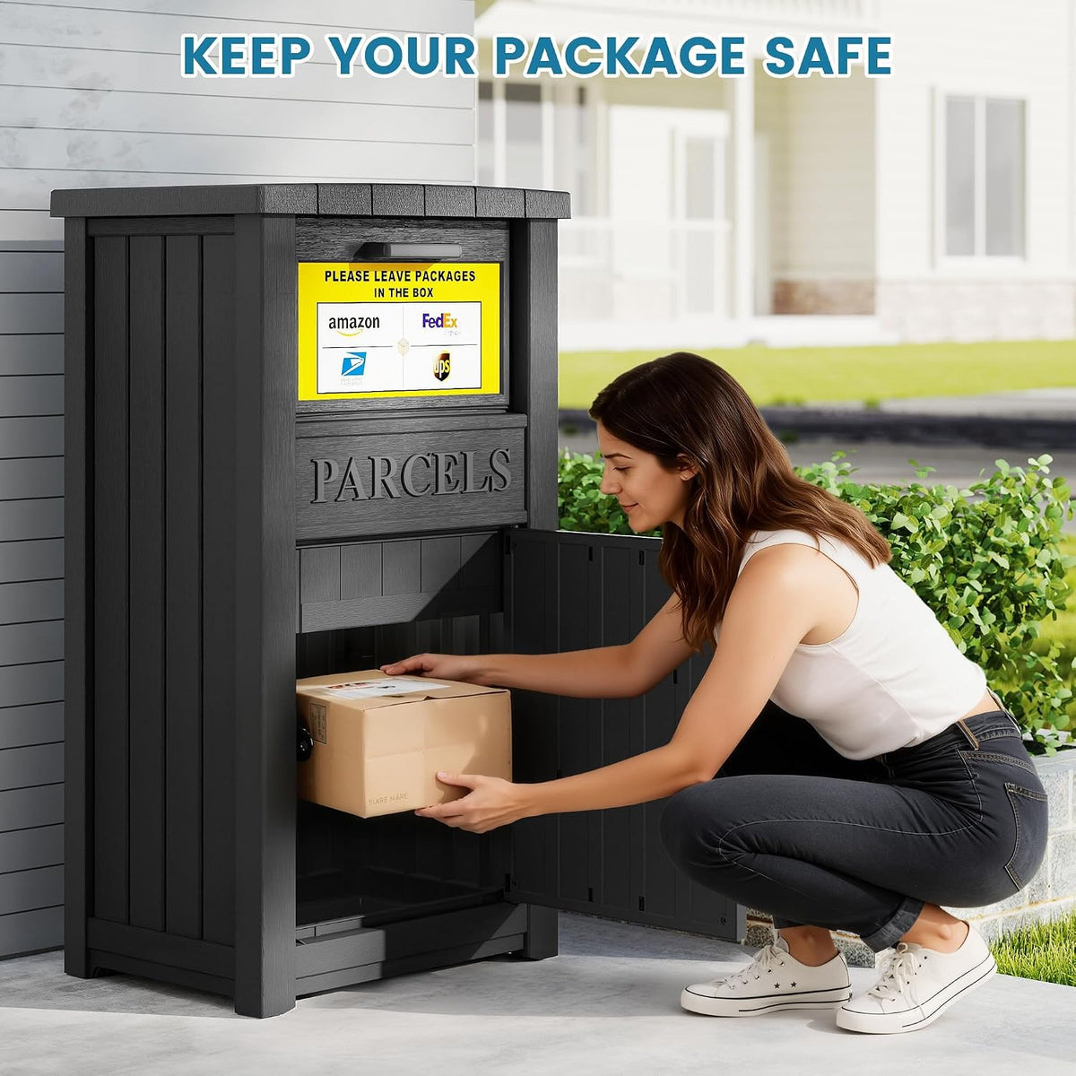 Package Delivery Box for Outside, Parcel Drop Box, Black, 60 Gallon