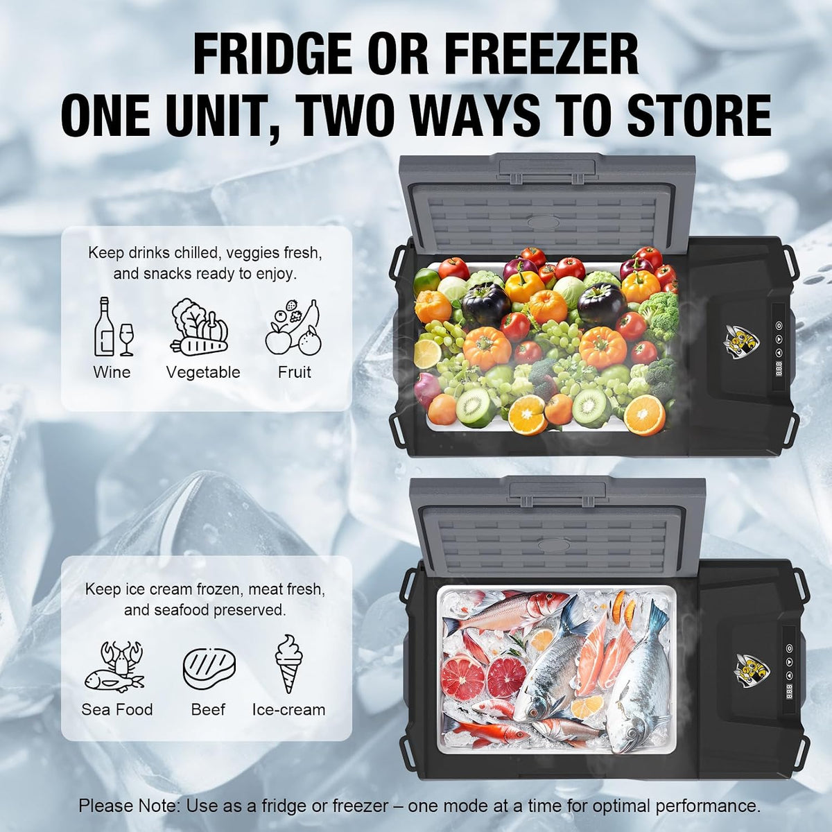 YELLOW JACKET 12 Volt Car Refrigerator, 16 Quart Electric Cooler, Portable Car Fridge for Outdoor Camping Travel, 12V/24V DC 110~240 Volt AC