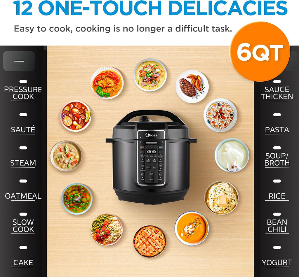 Midea 12-in-1 Electric Pressure Cooker, 6 Quarts, 12 Presets, Multi-Functional Programmable Slow Cooker, Rice Cooker, Steamer, Sauté Pan, Yogurt