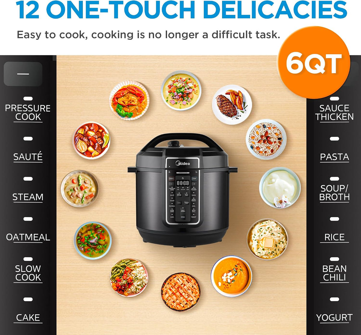 Midea 12-in-1 Electric Pressure Cooker, 6 Quarts, 12 Presets, Multi-Functional Programmable Slow Cooker, Rice Cooker, Steamer, Sauté Pan, Yogurt