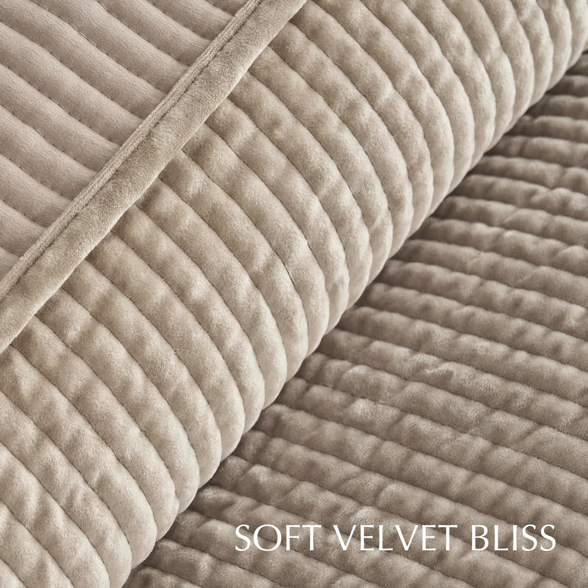 Striped Channel Velvet Quilt Set, King Size, Urban Taupe