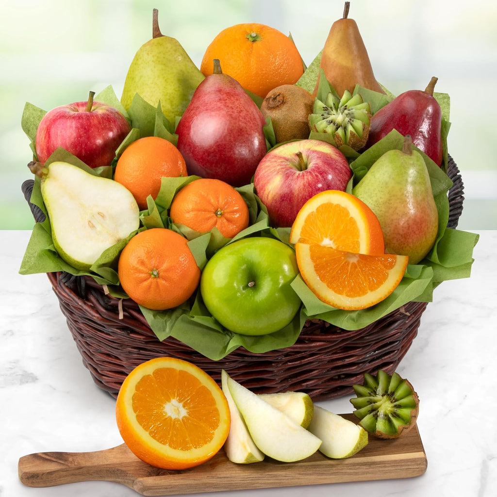 A Gift Inside Fresh Fruit Basket with Comice Pears, Apples, Kiwi & Citrus – Mixed Fresh Fruit Gift Basket for Every Occasion