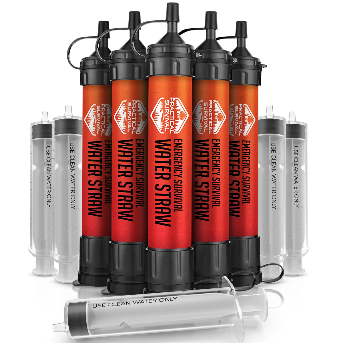 Practical Survival Reusable Emergency Water Filter Straws, 5-Pack