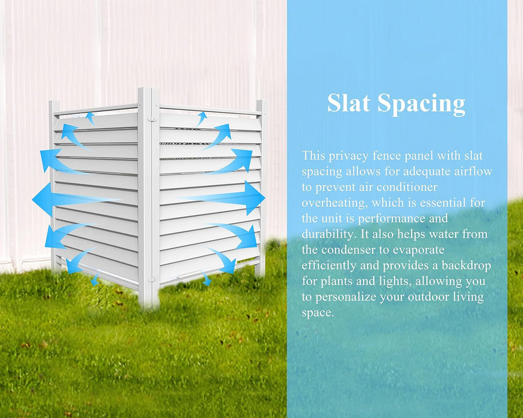 36" W X 45" H Reinforced White Vinyl Privacy Fence, Double Windproof Air Conditioner Fence Trash Can Fence, Louvered Vinyl Screen Panel Kit (1 Panels)
