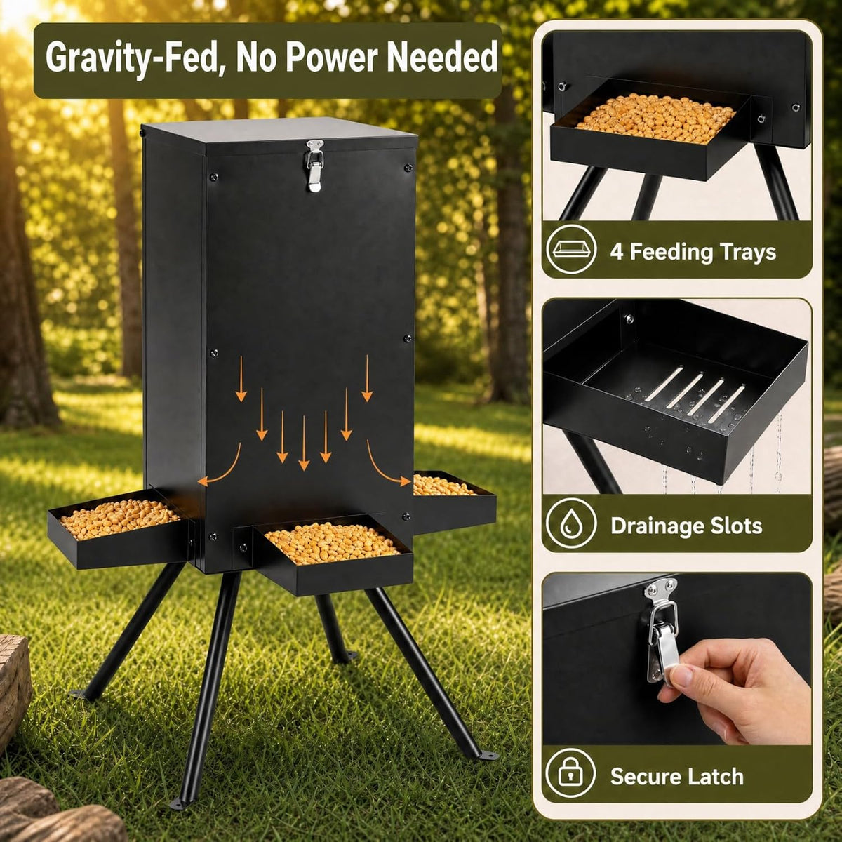 GYMAX 90LBS Deer Feeder, Gravity Deer Feeders with 4 Trays, Heavy Duty