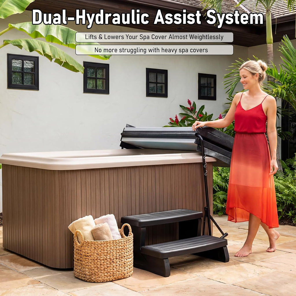 Hydraulic Hot Tub Cover Lift Adjustable Spa Cover Lifter No-Drill Design Hot Tub Lid Lifter Spa Cover Lift for Most Spa Hot Tubs Removal System