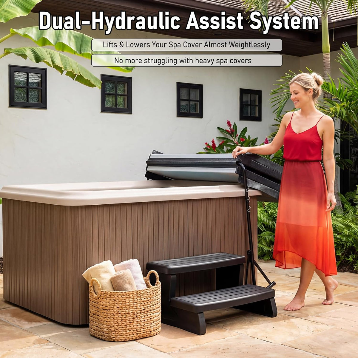 Hydraulic Hot Tub Cover Lift Adjustable Spa Cover Lifter No-Drill Design Hot Tub Lid Lifter Spa Cover Lift for Most Spa Hot Tubs Removal System