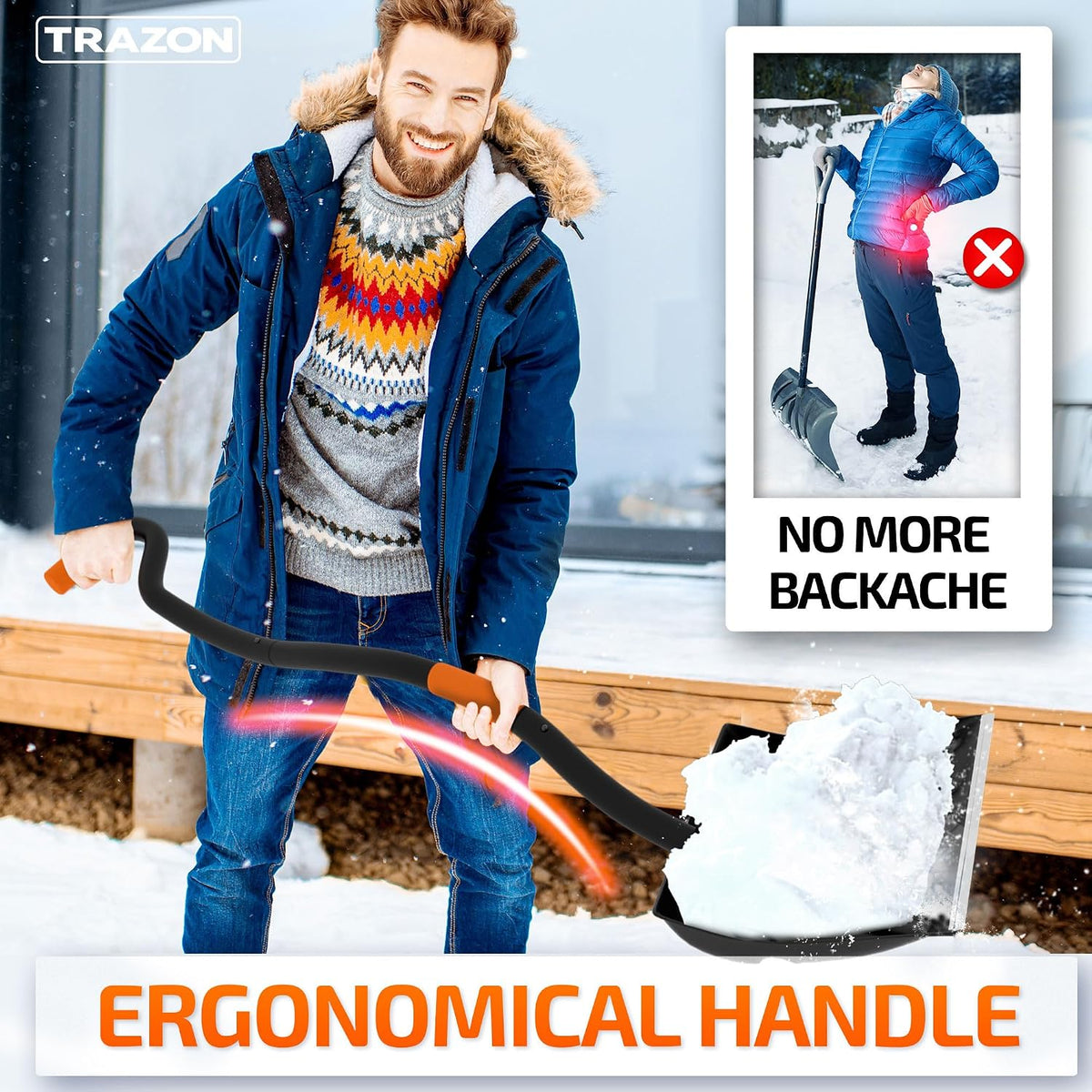 Snow Shovel Heavy Duty for Driveway with Ergonomic Handle to Use Without Backpain for Home Garage Car - Snow Shovel with 18 Inch Blade Large Capacity