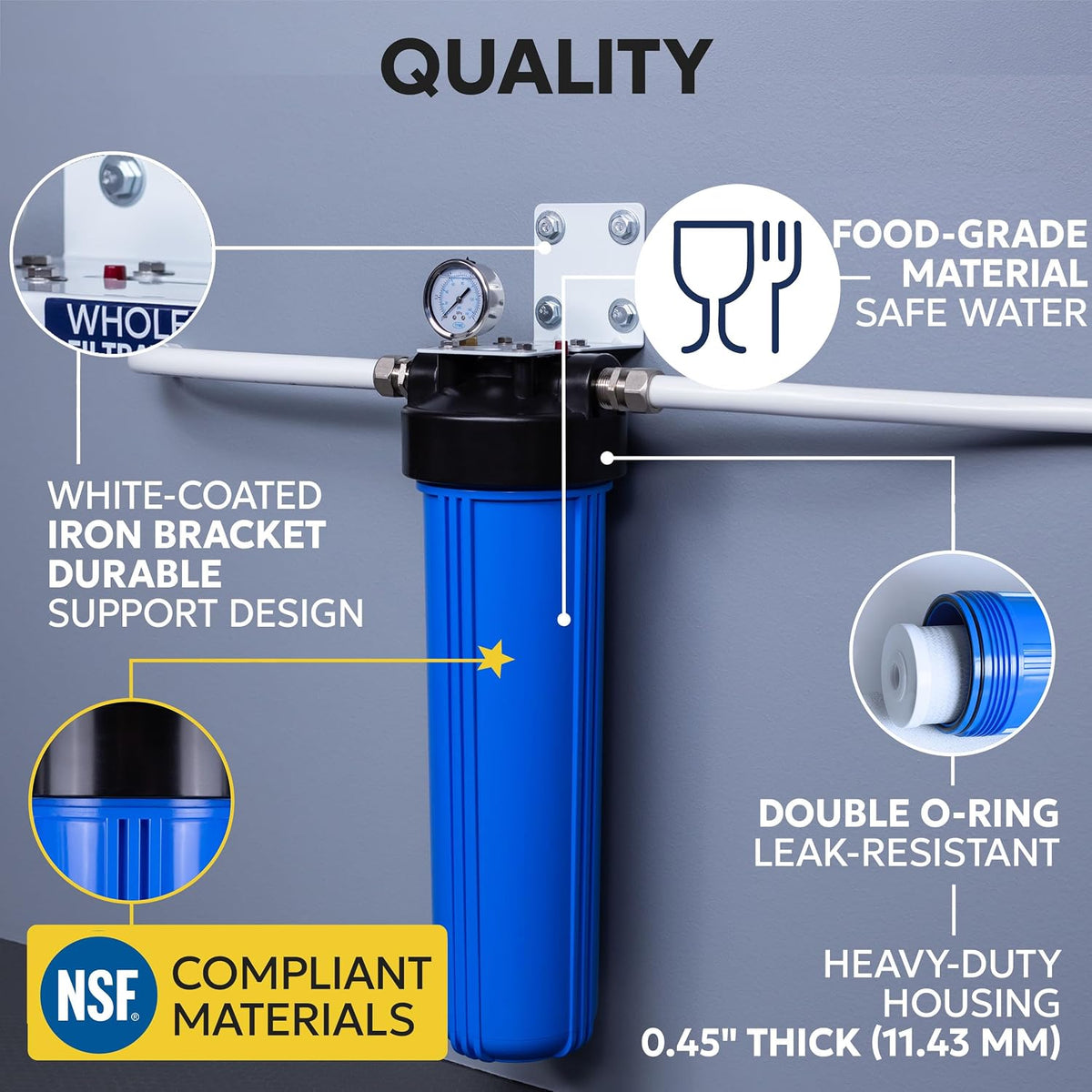 Aquaboon 20" x 4.5" Whole House Well Water Filter System with Pressure Release (1" Port) | Certified | Compatible with Pentek 150233, 150235