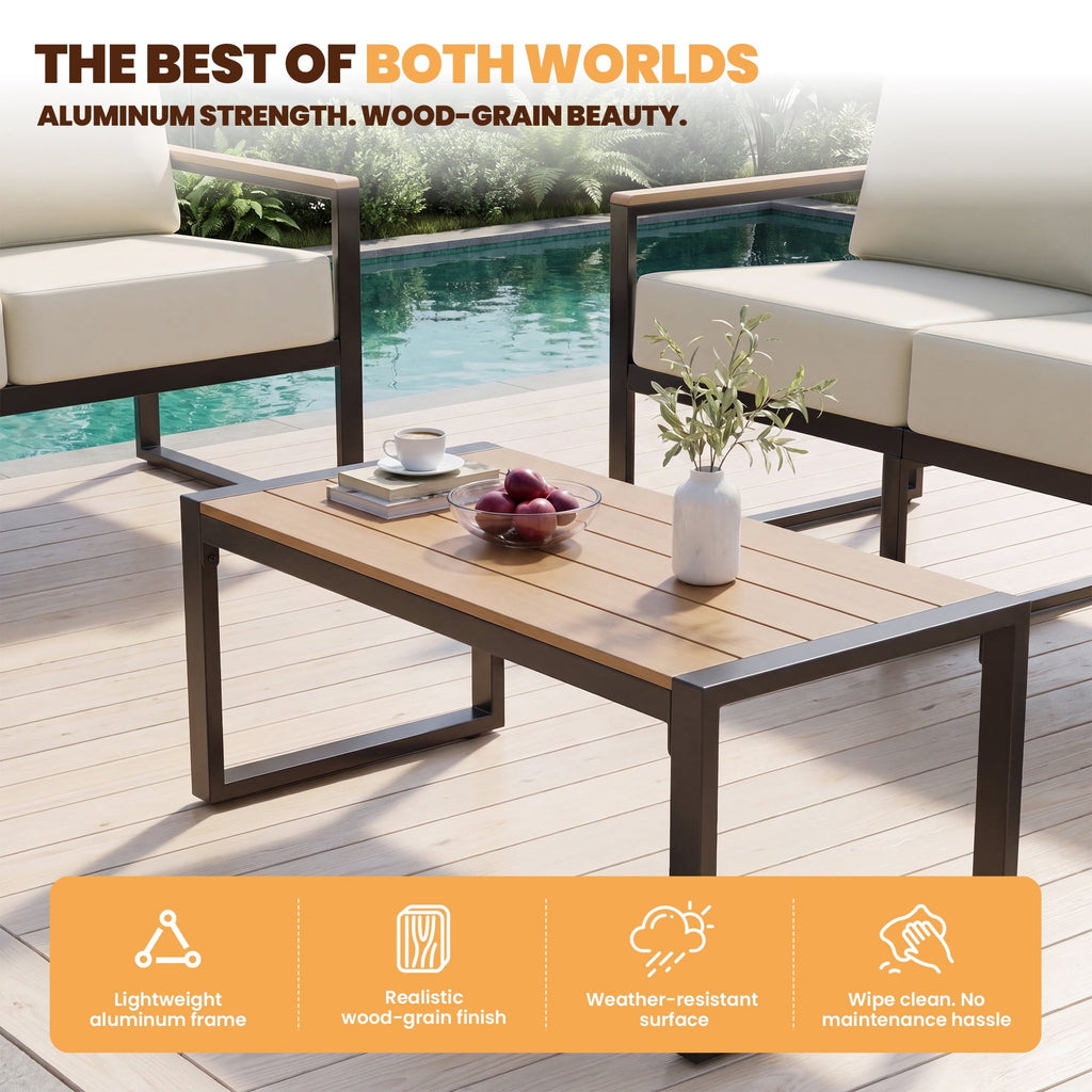 Clouddwell 4-Piece Patio Conversation Set, Heavy-Duty Metal Outdoor Furniture, Loveseat for Deck, Porch, Balcony (Beige)