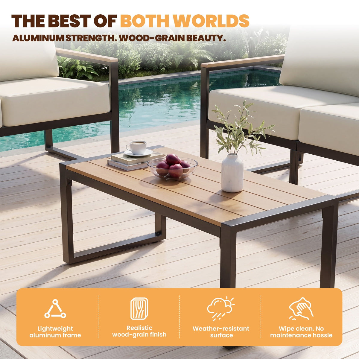 Clouddwell 4-Piece Patio Conversation Set, Heavy-Duty Metal Outdoor Furniture, Loveseat for Deck, Porch, Balcony (Beige)