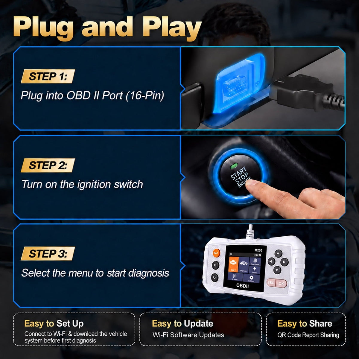 CICPAP OBD2 Scanner ABS SRS Transmission, Check Engine Code Reader for Cars and Trucks, 4-System Diagnostic Tool with Read/Clear Codes, Live Data