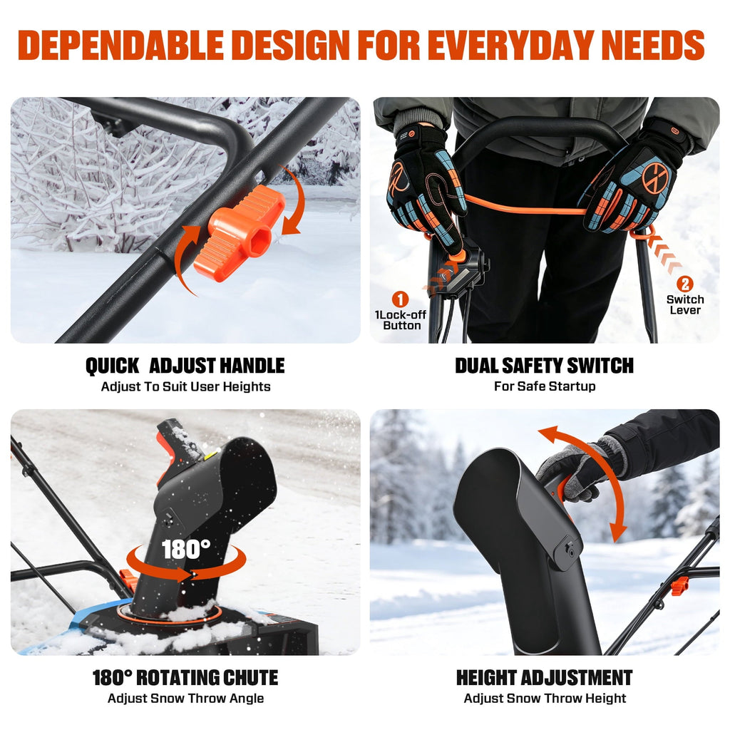 SENIX 21-Inch 15A Corded Electric Push Snow Blower,12-Inch Clearing Depth, 33FT Throw Distance, LED Lights, Foldable Handle