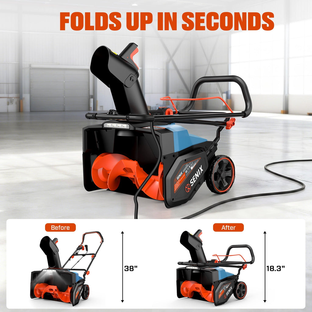 SENIX 21-Inch 15A Corded Electric Push Snow Blower,12-Inch Clearing Depth, 33FT Throw Distance, LED Lights, Foldable Handle