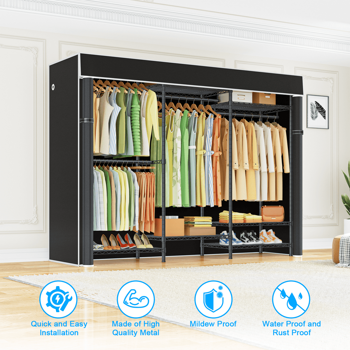 Ulif E13C Heavy Duty Closet Organizer System，Freestanding Clothing Racks for Hanging Clothes，Adjustable Garment Rack 63" W x 16" D x 77" H Hold 960
