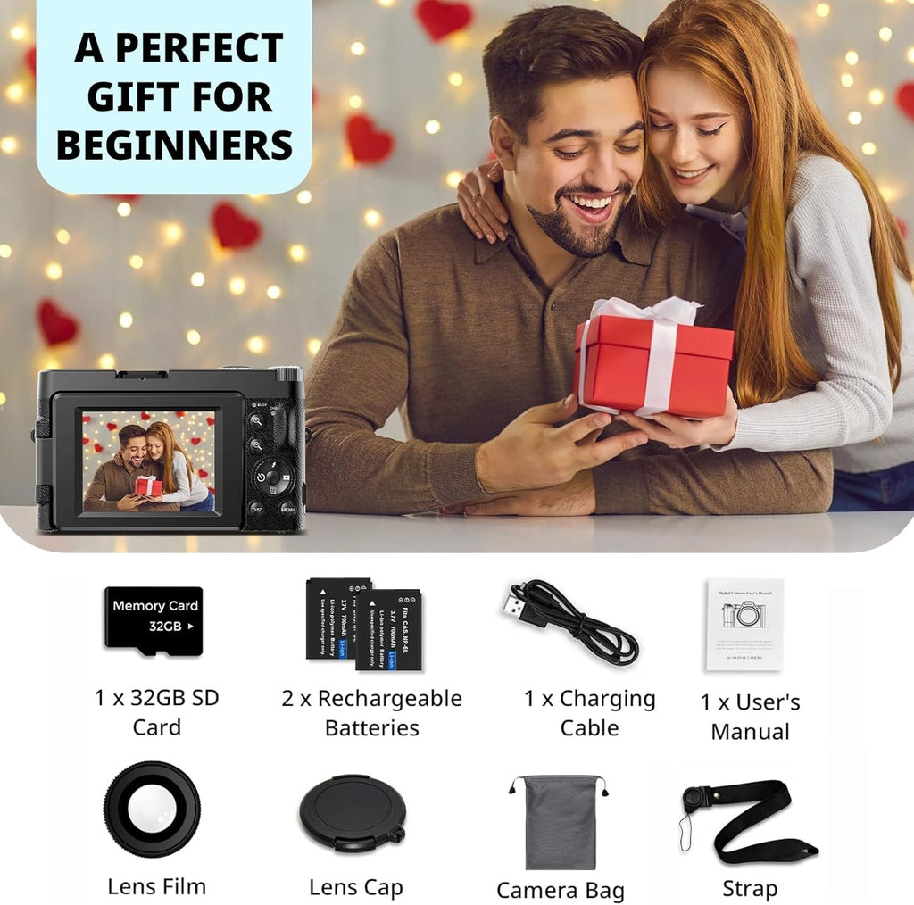 4K Digital Camera for Photography Autofocus, 2026 Latest 48MP Vlogging Camera for YouTube with SD Card, 2 Batteries, 3" 180°Flip Screen Compact