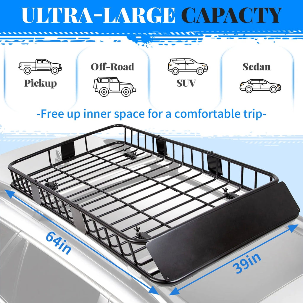 HECASA Upgrade Adjustable Roof Rack Cargo Carrier with Extension,64" x 39" x 6'' Universal, 250LBS Weight Capacity Heavy Duty Steel Car SUV ,Top