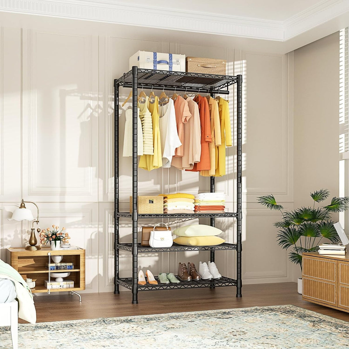 71"H Heavy Duty Clothes Rack, Max Load 445 LBS, Freestanding 3-Tier Wire Garment Rack for Hanging Clothes with Shelves, Closet Organizers and Storage