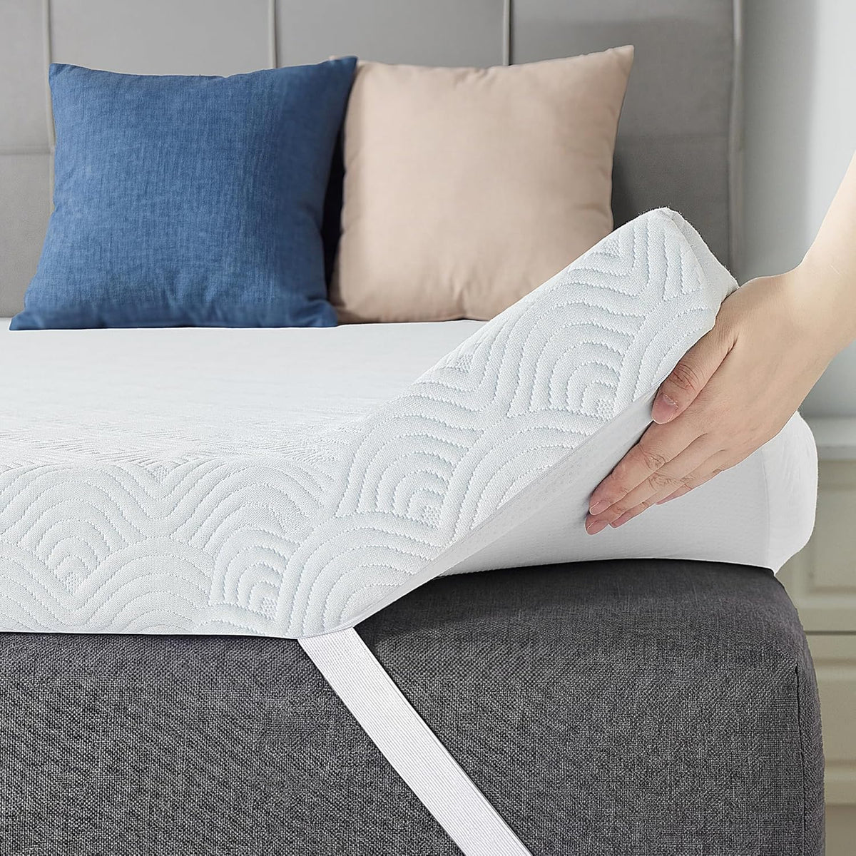 MASVIS 3 Inch Queen Memory Foam Mattress Topper, Ventilated Gel Mattress Topper for Back Pain Relief, CertiPUR-US Certified, Removable Washable Cover