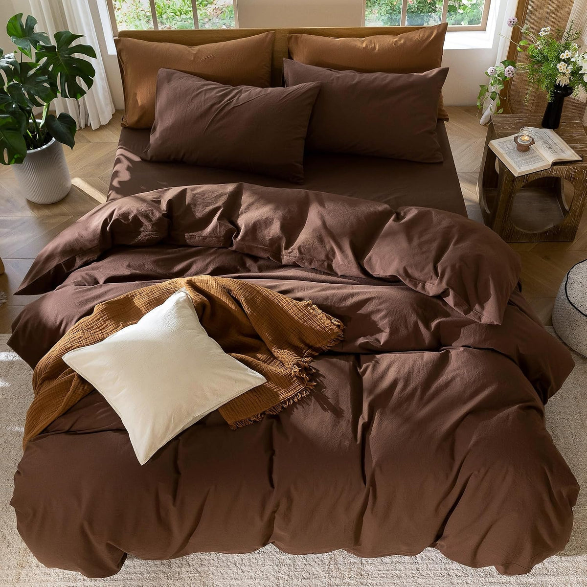 MooMee Duvet Cover Set 100% Washed Cotton Linen Like King
