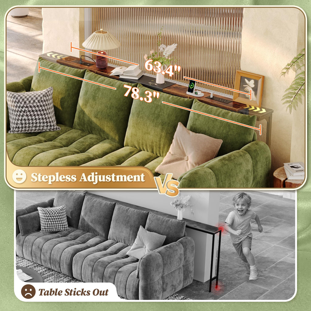 Huuger 63.4-78.3'' Extendable Behind Couch Table with Outlets, Rustic Brown