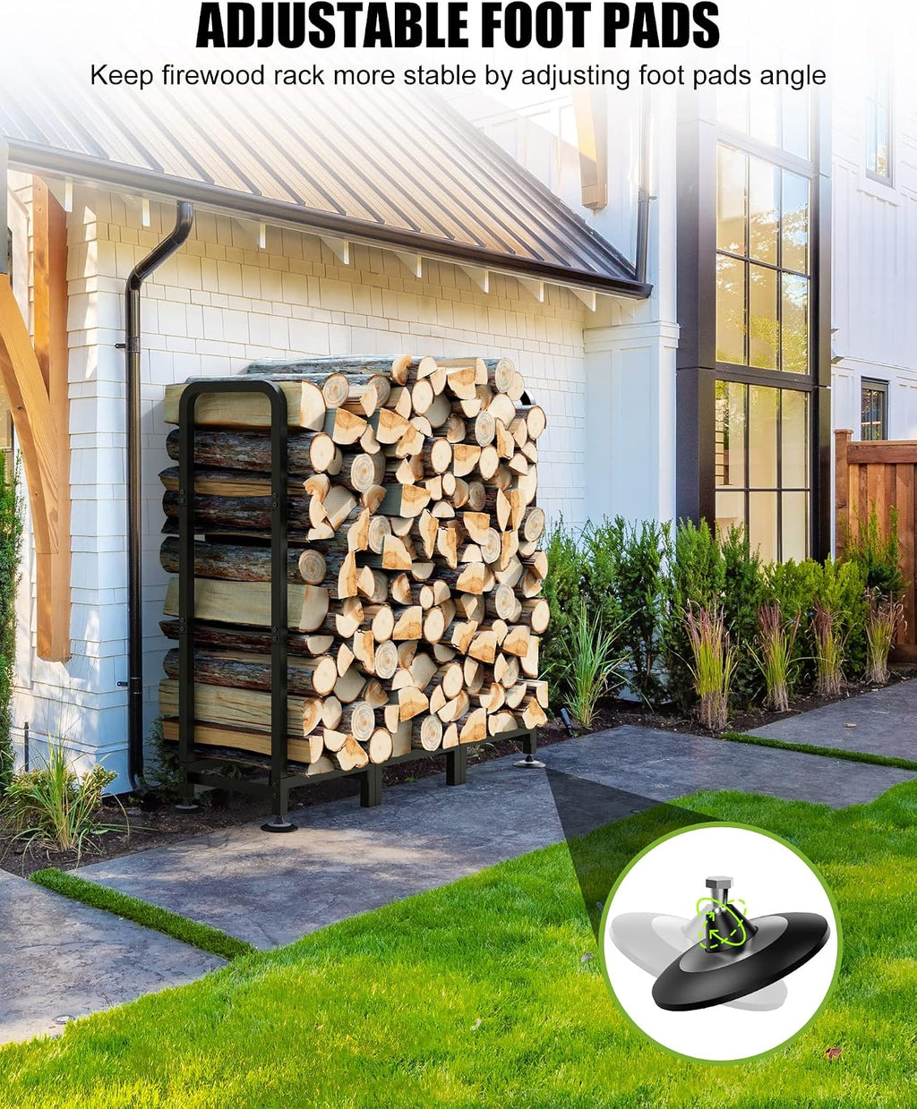 Firewood Rack Outdoor with Cover, 4FT Indoor Wood Rack for Firewood