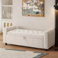 48" Ottoman with Storage, Tufted Storage Ottoman Bench, Convenient Living Room Fabrics Bench Seat, Entryway Shoe Benches with Inner Zipper & Arm