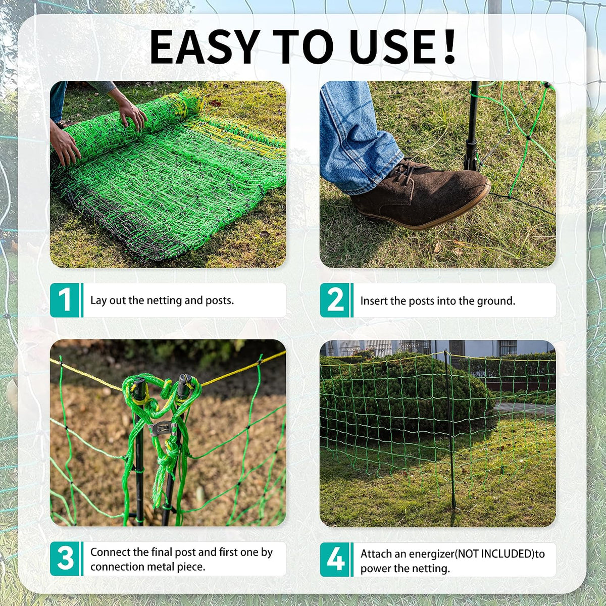 Electric Fence Netting - 47.2" H x 164' L, Portable Movable Livestock Nets Mesh for Lambs, Dogs, Deer, Larger Animals Electric Fencing for Backyards