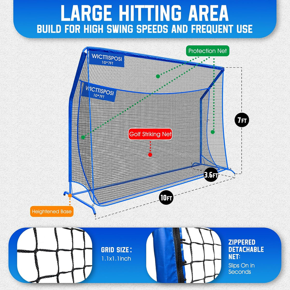 Golf Net with Extra Striking Net, Heavy Duty Golf Practice Hitting Net Huge