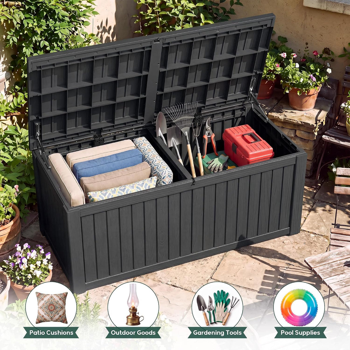230 Gallon Outdoor Storage Box Waterproof Deck Box for Patio