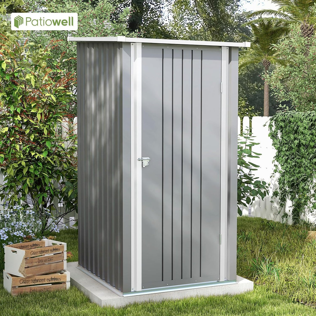 Patiowell 3x3 FT Outdoor Storage Shed, Metal Sheds, Grey