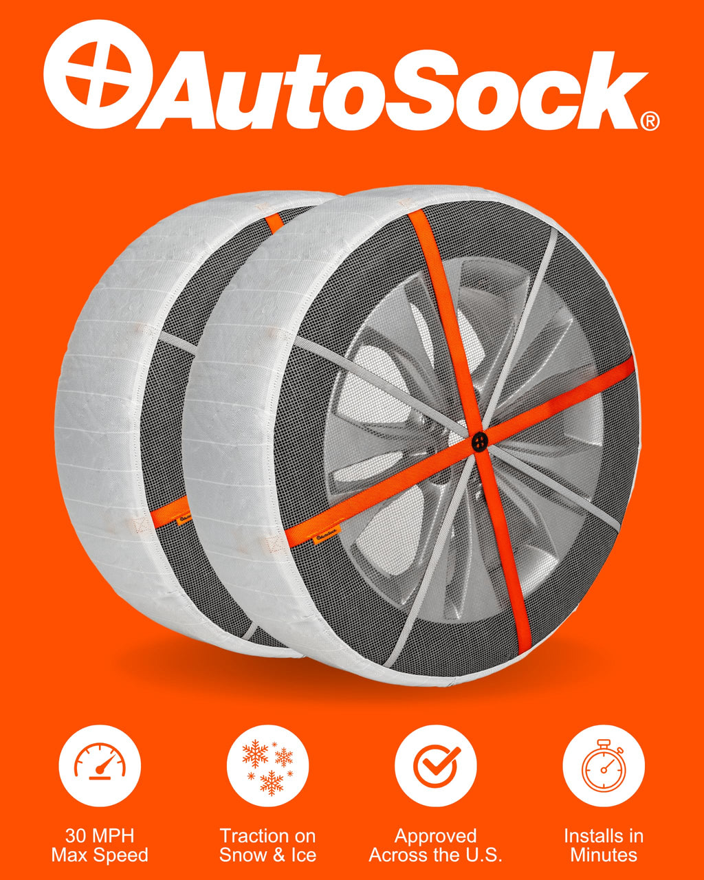 AutoSock for Passenger Vehicles HP697, Snow Socks for Tires, Pack of 2