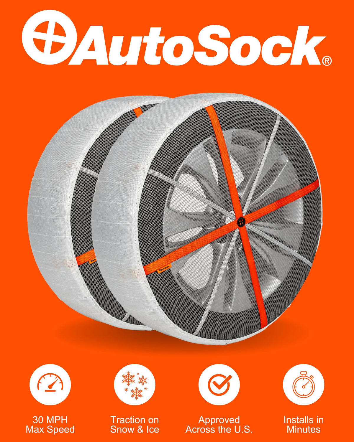 AutoSock for Passenger Vehicles HP697, Snow Socks for Tires, Pack of 2