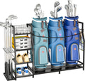 Golf Bag Stand for Golf Bag Accessories, Golf Bag Storage Organizer Fits 3 Bags for Garage Organization, Golf Organizer with Extra Storage Rack for