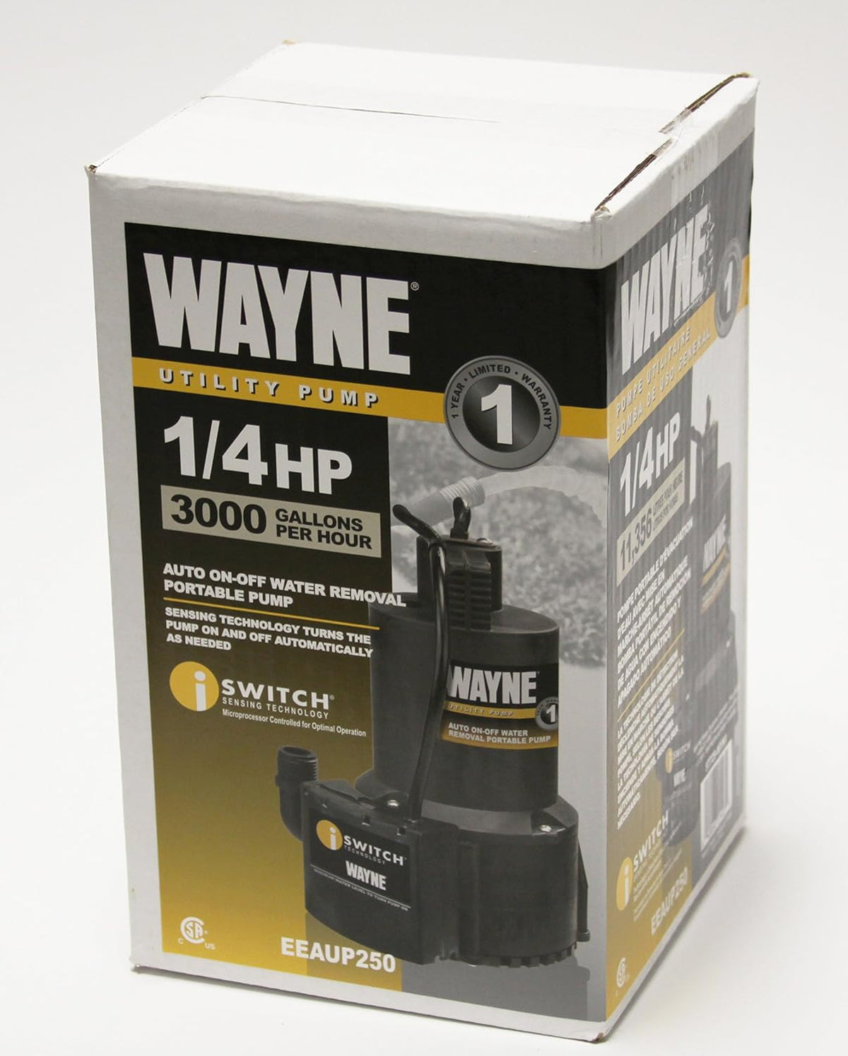 WAYNE EEAUP250 1/4 HP Reinforced Thermoplastic Submersible Multi-Use Pump, Black