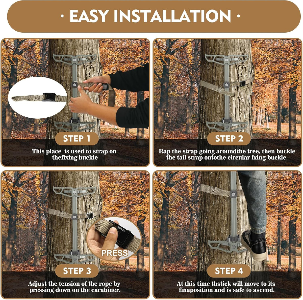 Climbing Sticks,Aluminum Non-Slip Hunting Climbing Steps,Lightweight Tree Climbing Hunting Gear Hunting Accessories for Tree Stands Set of 4,Fold Up