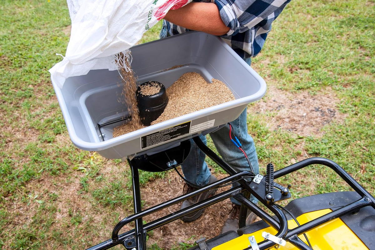 80 LB ATV/UTV Broadcast Spreader - 12-Volt Heavy Duty Motor - Salt, Seed, Fertilizer & More - Adjustable Drop Rate - Included Hopper Cover - Mounts