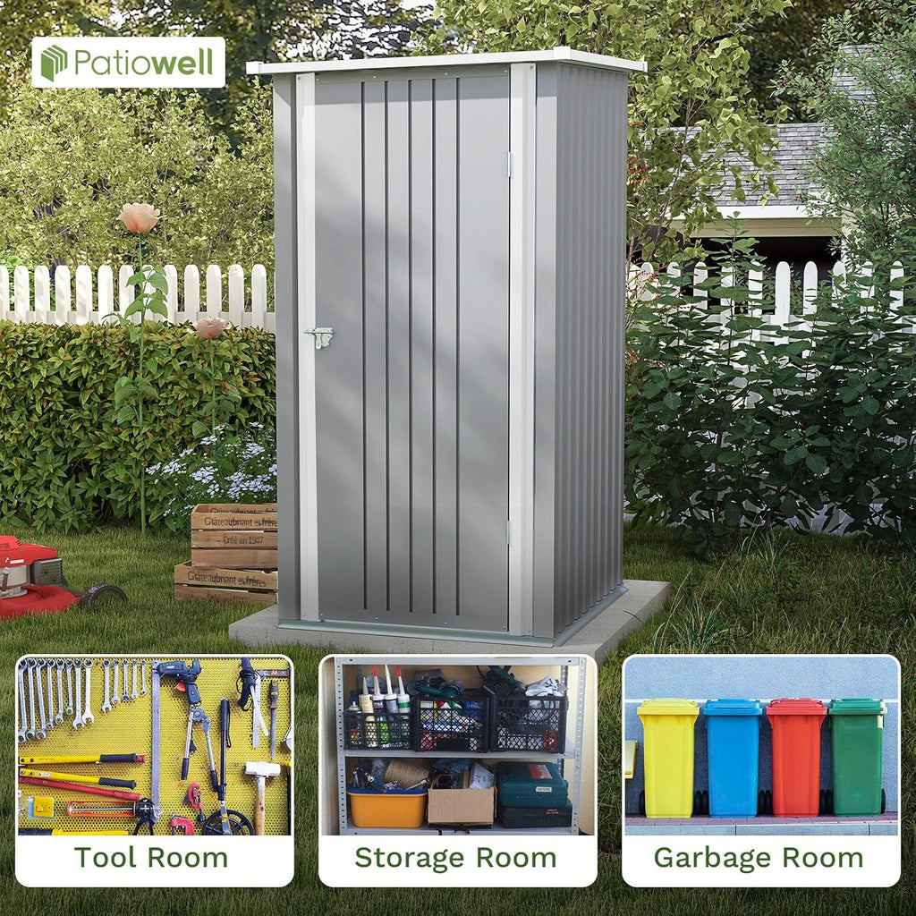 Patiowell 3x3 FT Outdoor Storage Shed, Metal Sheds, Grey