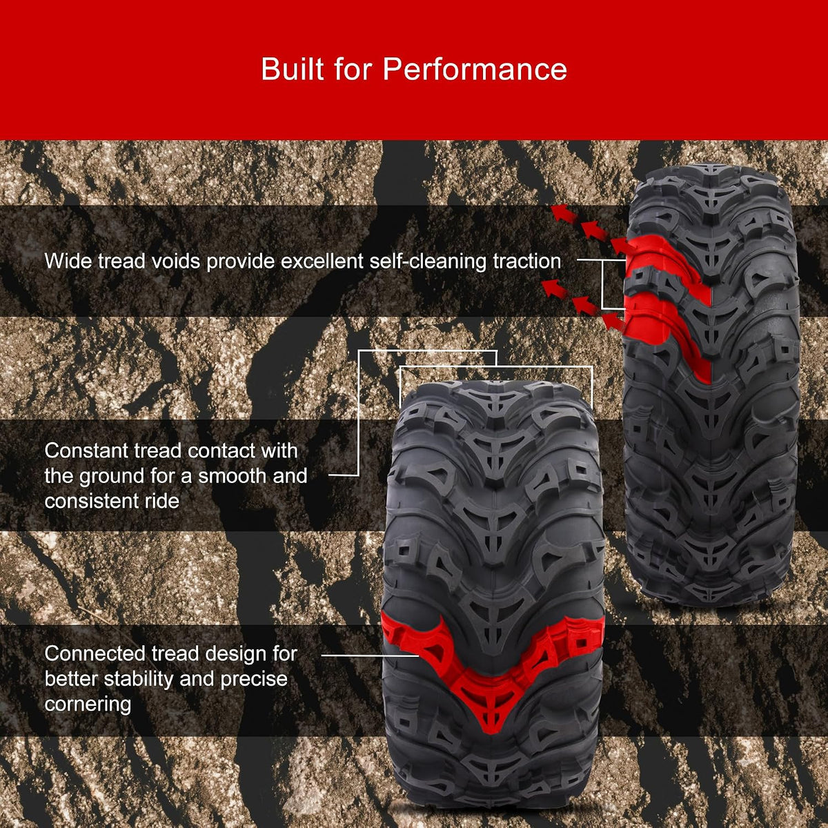 Tusk Mud Force ATV Tire Set - 25x8-12 Front, 25x10-12 Rear, Set of 4