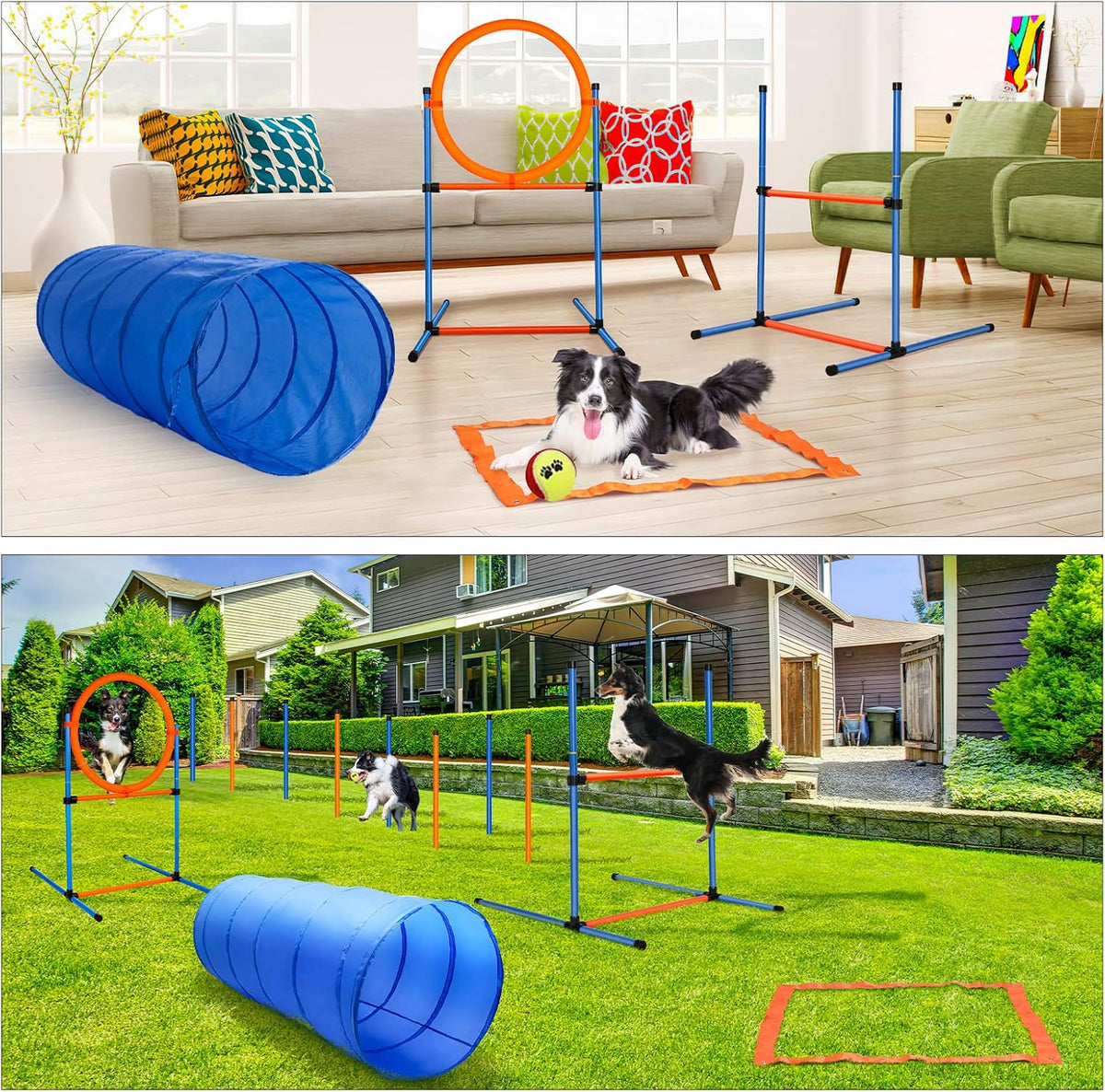 Dog Agility Training Equipment, 60-piece Dog Obstacle Course Training Starter Kit Pet Outdoor Game with Tunnel, Agility Hurdle, Weave Poles, Jump