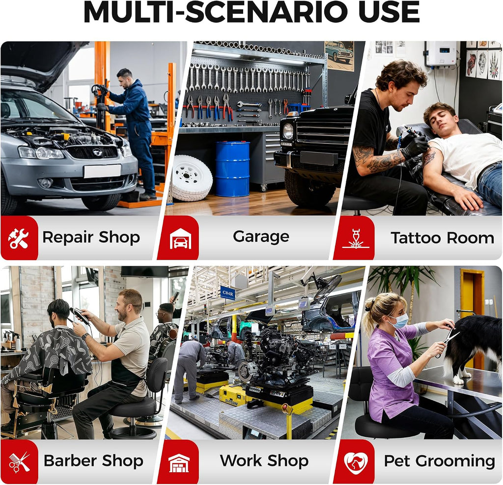 Upgrade Rolling Shop Stool with Wheels for Garage, Adjustable Height Heavy Duty Garage Stool with Double Storage Tray, Mechanic Stool Chair with