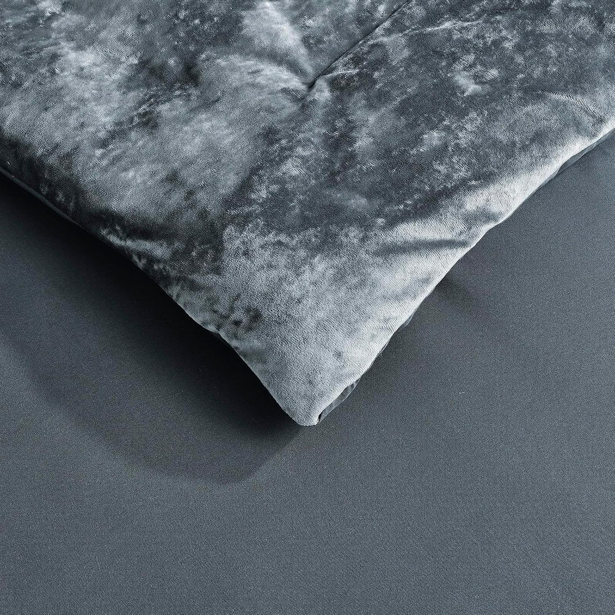 Fredsure Distressed Velvet Comforter Set, 5 Pieces Smoke Blue King, Distressed Velvet Face and Brushed Microfiber Reverse