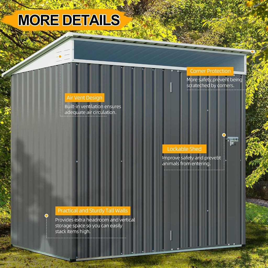 Shintenchi 6x4 FT Outdoor Storage Shed with Window, Outdoor Waterproof Storage Shed Metal Garden Shed with Lockable Single Door,Weather Resistant