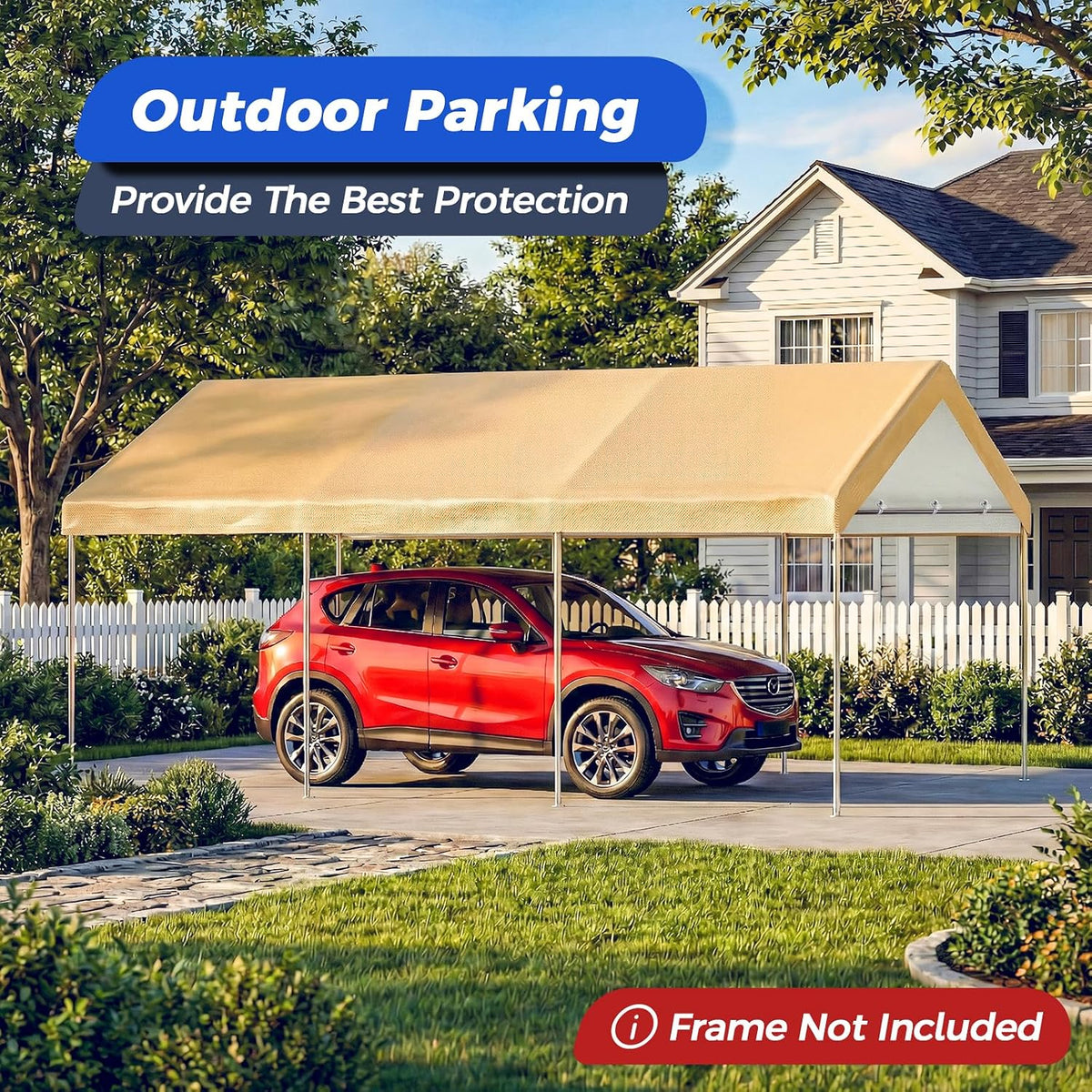10x20 FT Carport Canopy Replacement Cover, Beige (Only Top Cover)