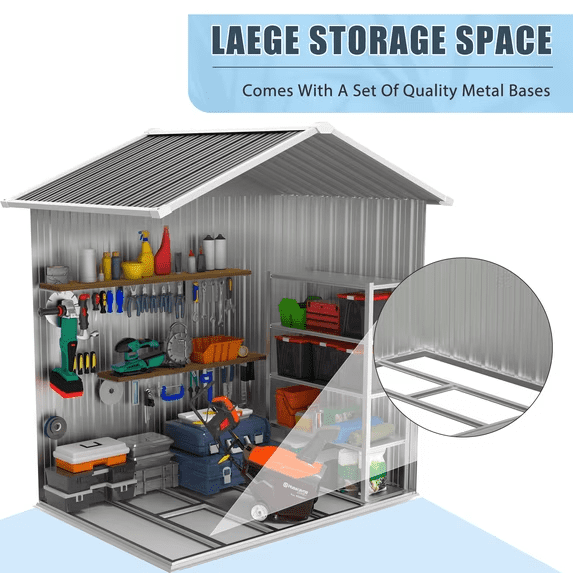 6' x 4' Outdoor Storage Shed with Base, ENYOPRO Galvanized Metal Garden Tool Shed with Lockable Double Doors, Sloped Roof & Vent for Backyard Patio