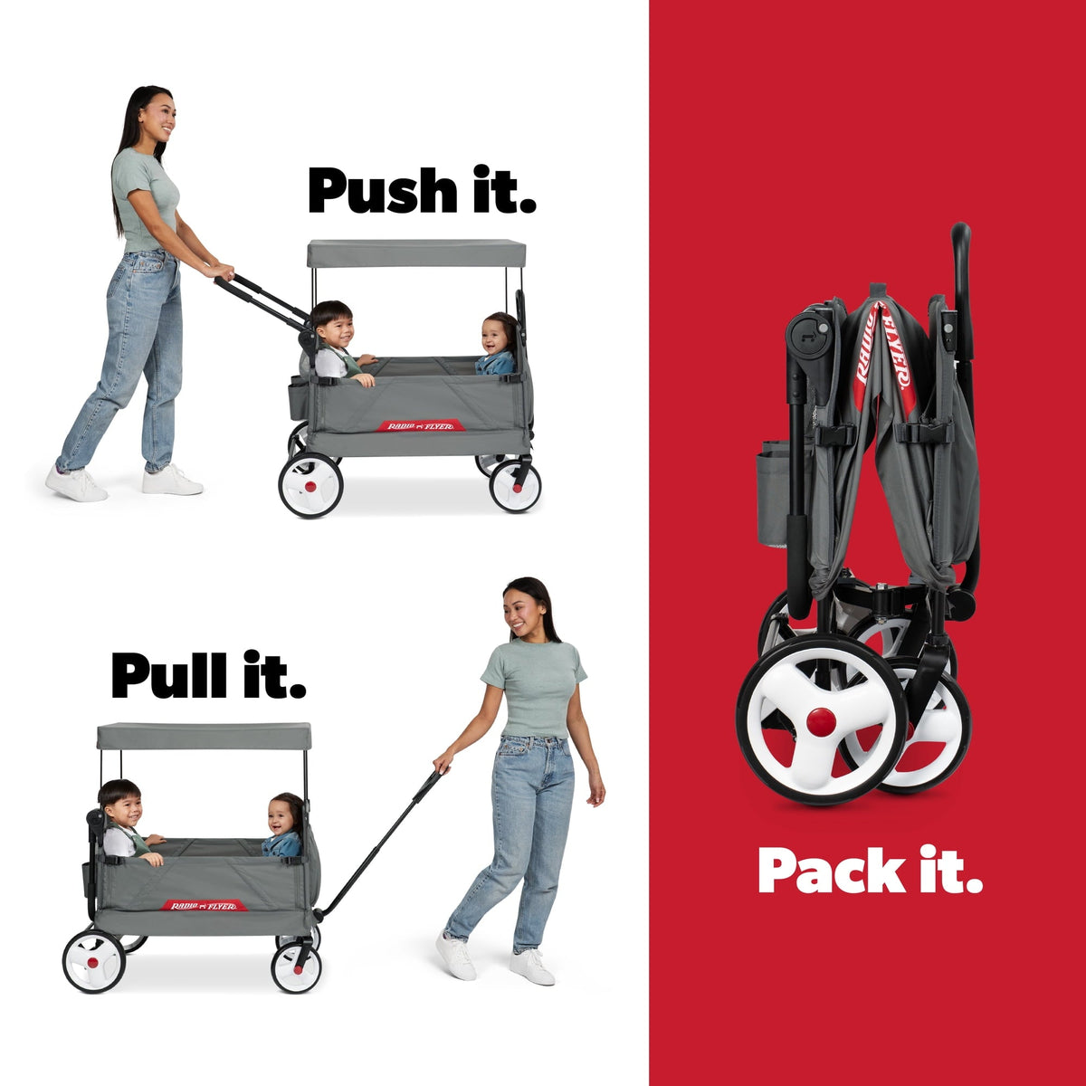 Radio Flyer Compass Kid & Cargo Stroll ‘N Wagon®, Gray Push and Pull Folding Fabric Wagon, for Kids 1 Year and up