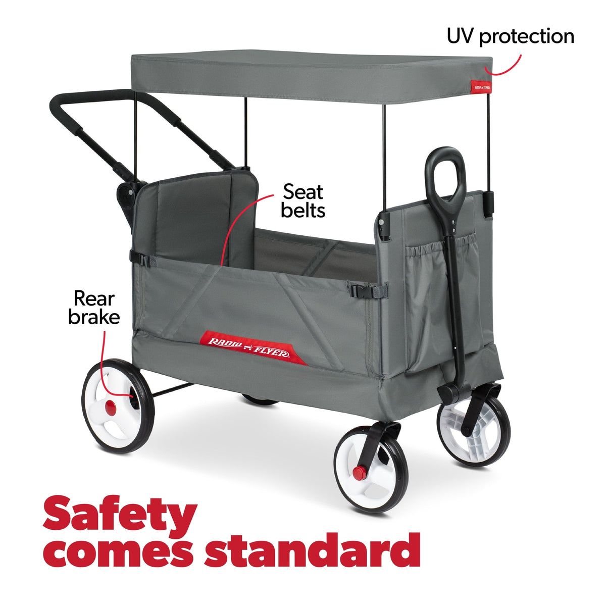 Radio Flyer Compass Kid & Cargo Stroll ‘N Wagon®, Gray Push and Pull Folding Fabric Wagon, for Kids 1 Year and up
