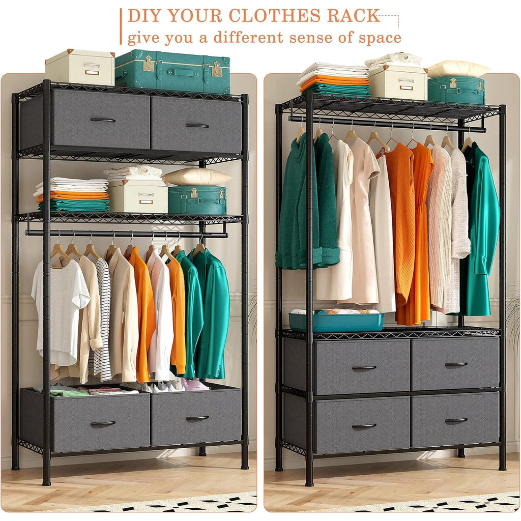 71"H Heavy Duty Clothes Rack, Max Load 445 LBS, Freestanding 3-Tier Wire Garment Rack for Hanging Clothes with Shelves, Closet Organizers and Storage