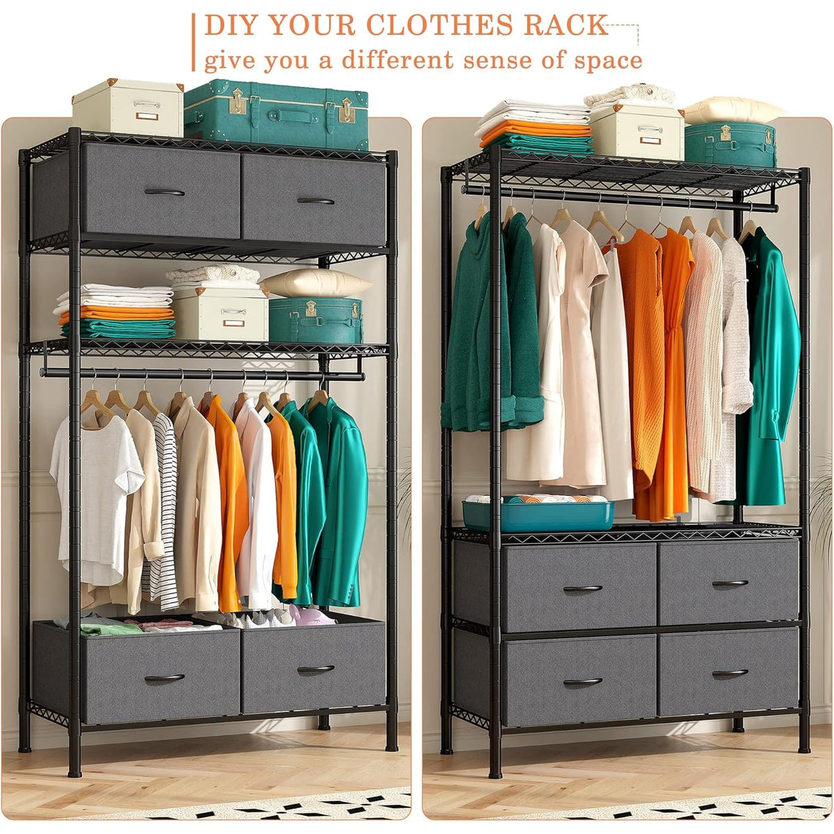 71"H Heavy Duty Clothes Rack, Max Load 445 LBS, Freestanding 3-Tier Wire Garment Rack for Hanging Clothes with Shelves, Closet Organizers and Storage